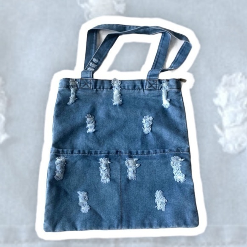 Denim Tote with Frayed Design